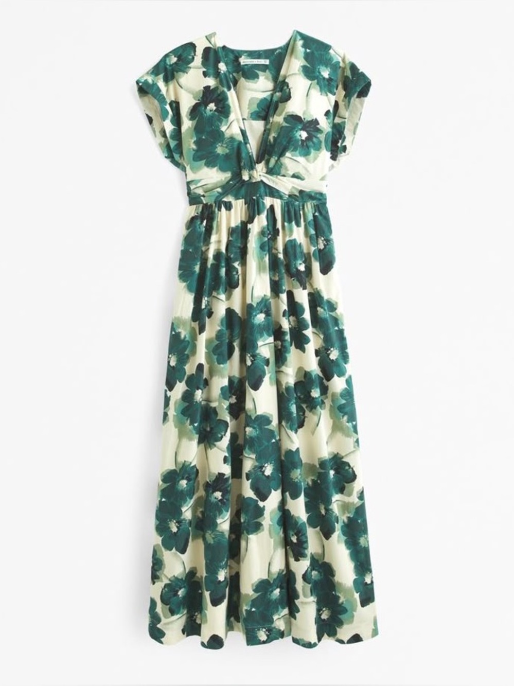 Abercrombie & Fitch Twist-Front Maxi Dress Teal Cream Floral NWT